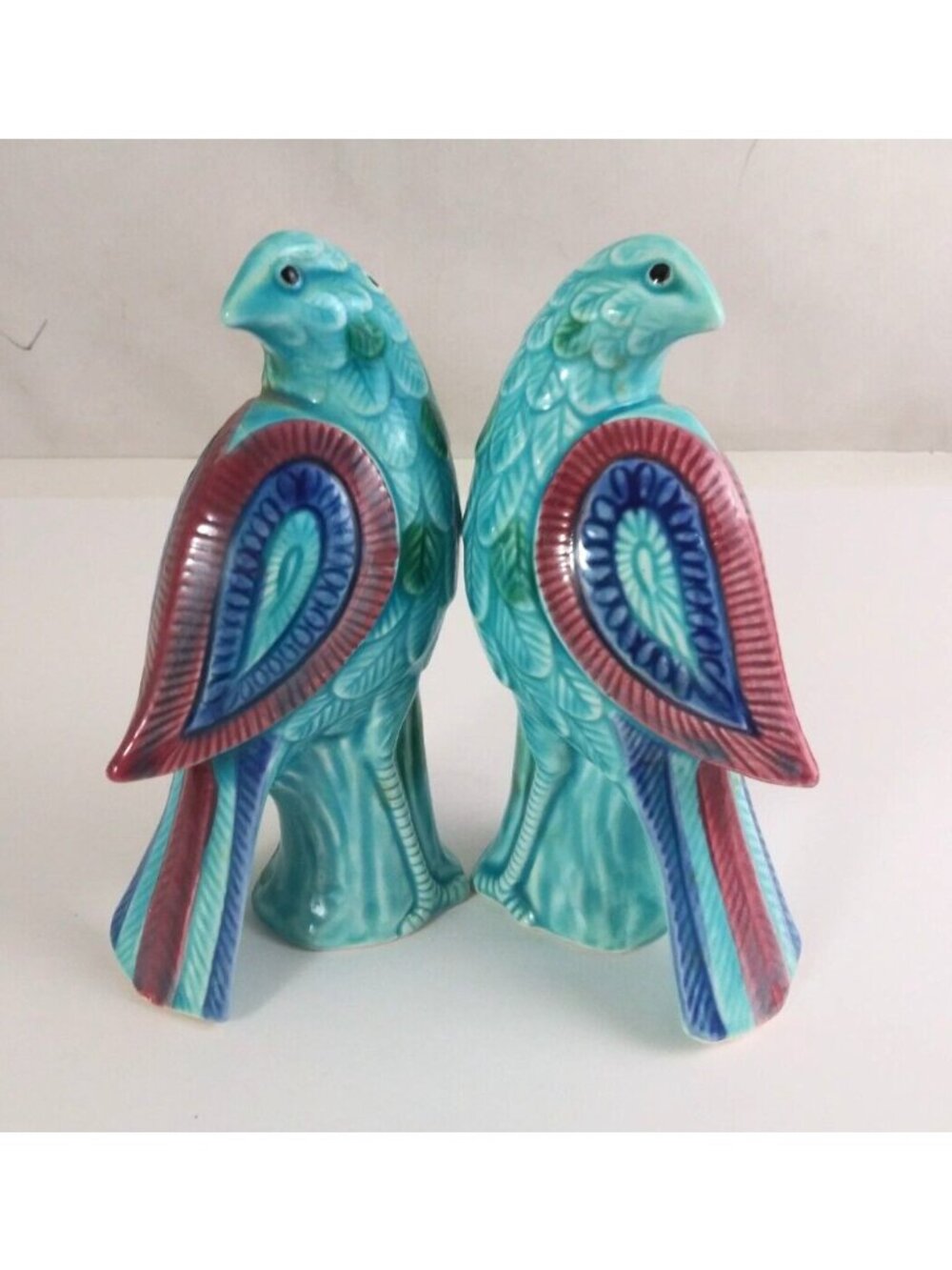 Vintage Colorful Birds Wings & Tail Feathers 6.75" Salt & Pepper Shakers Japan